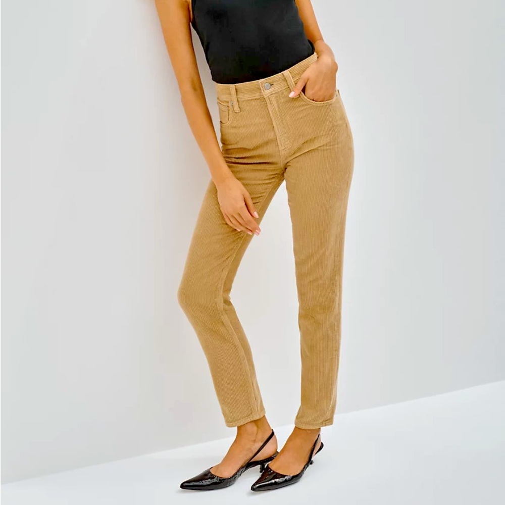 Denim Forum - Yoko high rise slim 28L corduroy pants in teddy brown